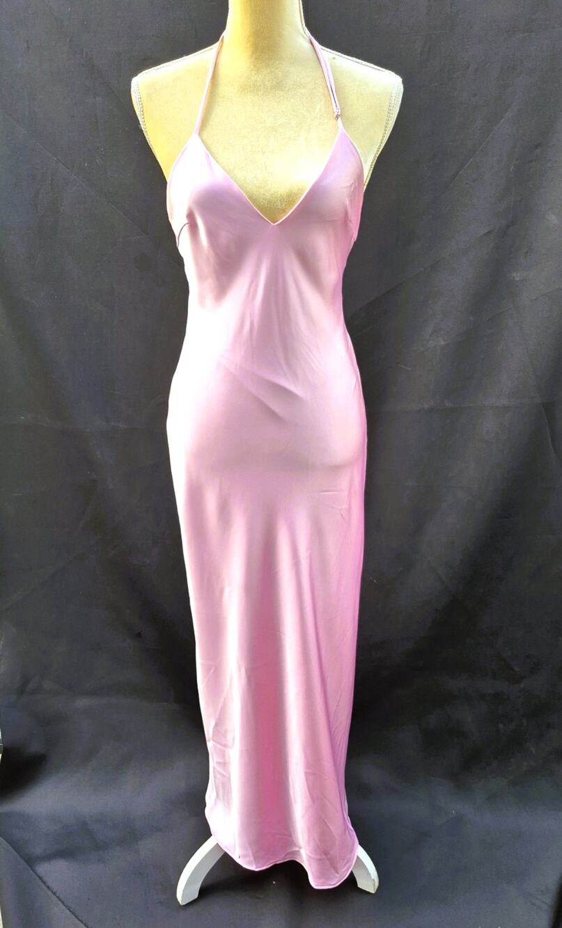 Nwt ZARA Pink Satin Tie Back V-Neck Lined Halter Body Con Party Midi Dress Gown